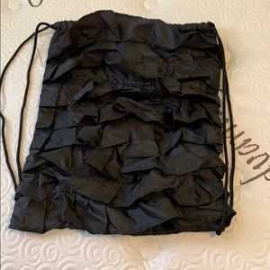 Black Ruffled Drawstring Bag